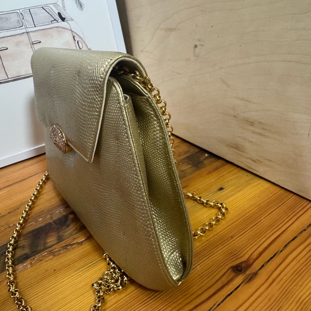 Landau vintage Gold Metallic Chain crossbody Clutch - Picture 6 of 12